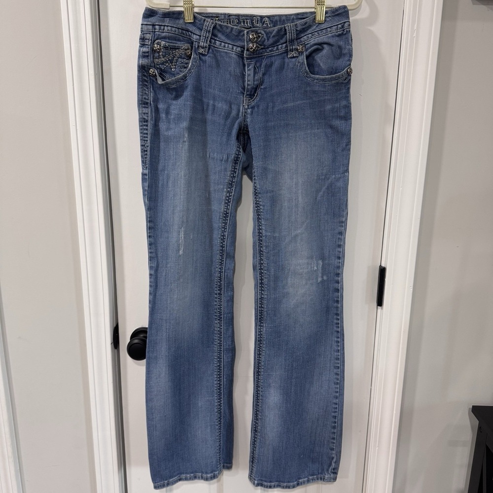 Grace In LA Jeans Womens 11 Bootcut Medium Wash Embellished Stretch Y2K